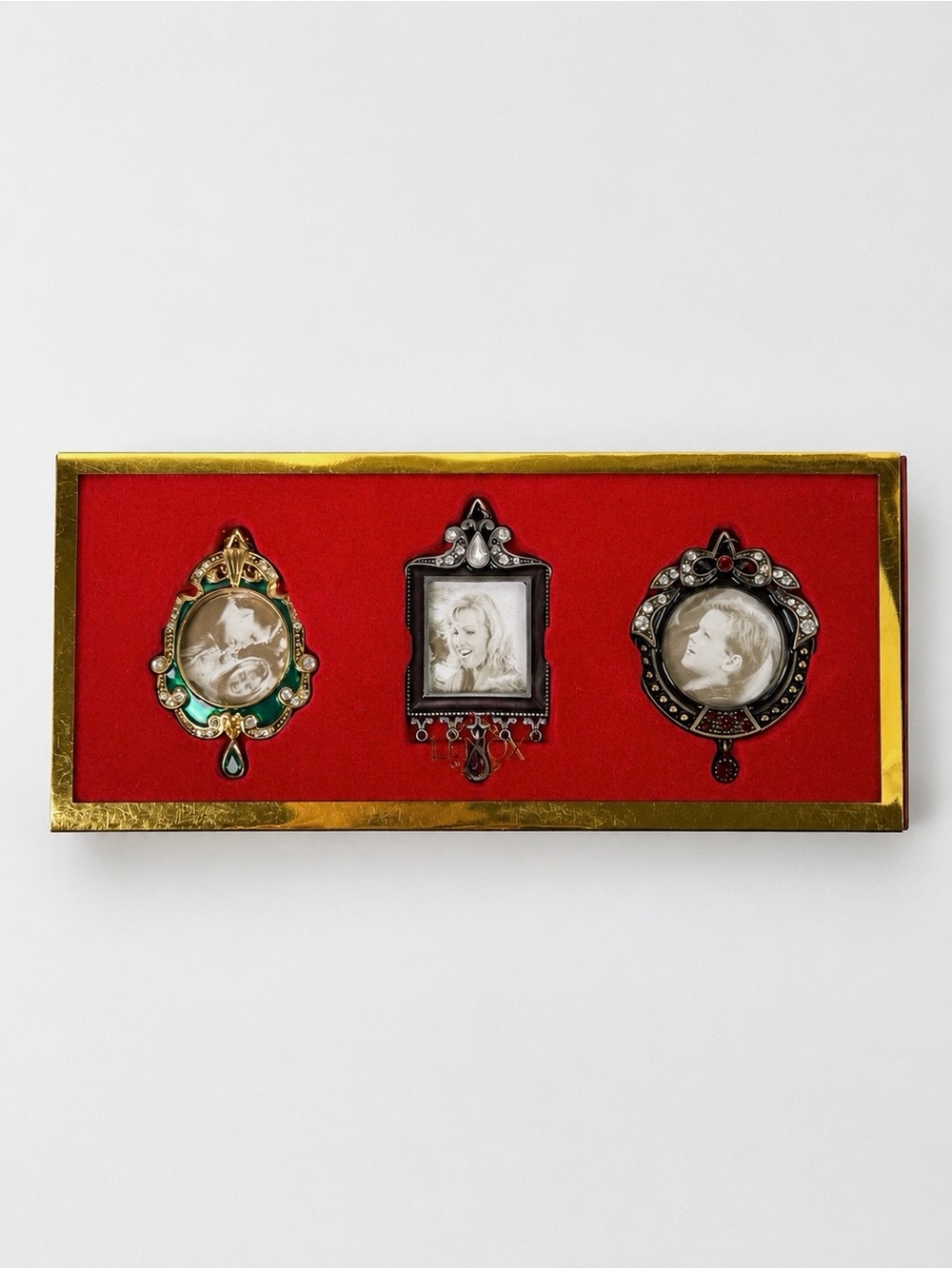 Lenox Set of 3 Frames Jeweled Christmas Ornaments 2.75" Victorian Vintage NOS